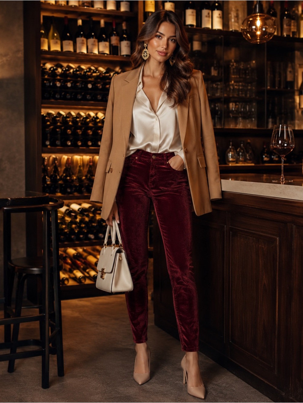 Burgundy Velvet High Rise Skinny Pants | Bordeaux Luxe | Special Occasion Glam